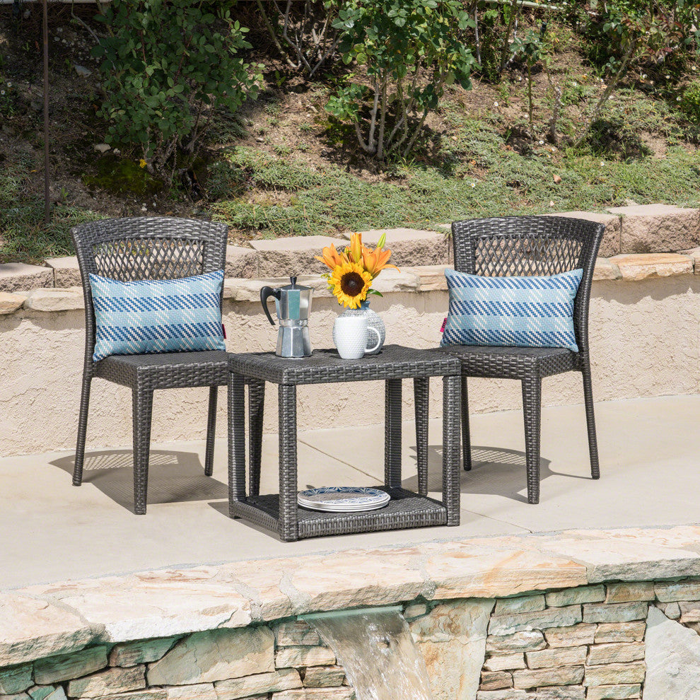 GDF Studio 3-Piece Hogan Outdoor Wicker Chat Set, Gray
