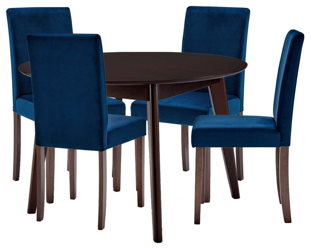 Side Chair and Table Set, Velvet, Drak Brown Blue Navy, Cafe Bistro Restaurant