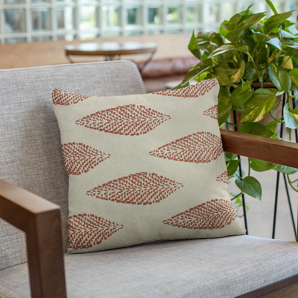 Plutus Red Large Leafs Floral Luxury Throw Pillow, 20"x20"