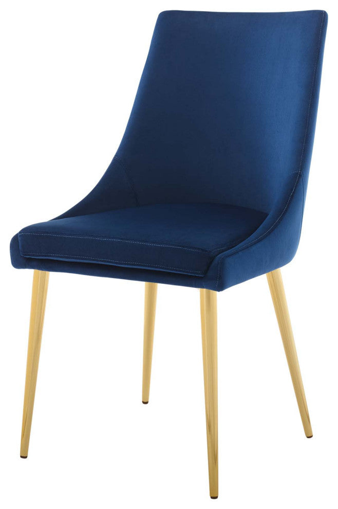 Modern Dining Room Side Dining Chair, Velvet Fabric Metal Steel, Navy Blue