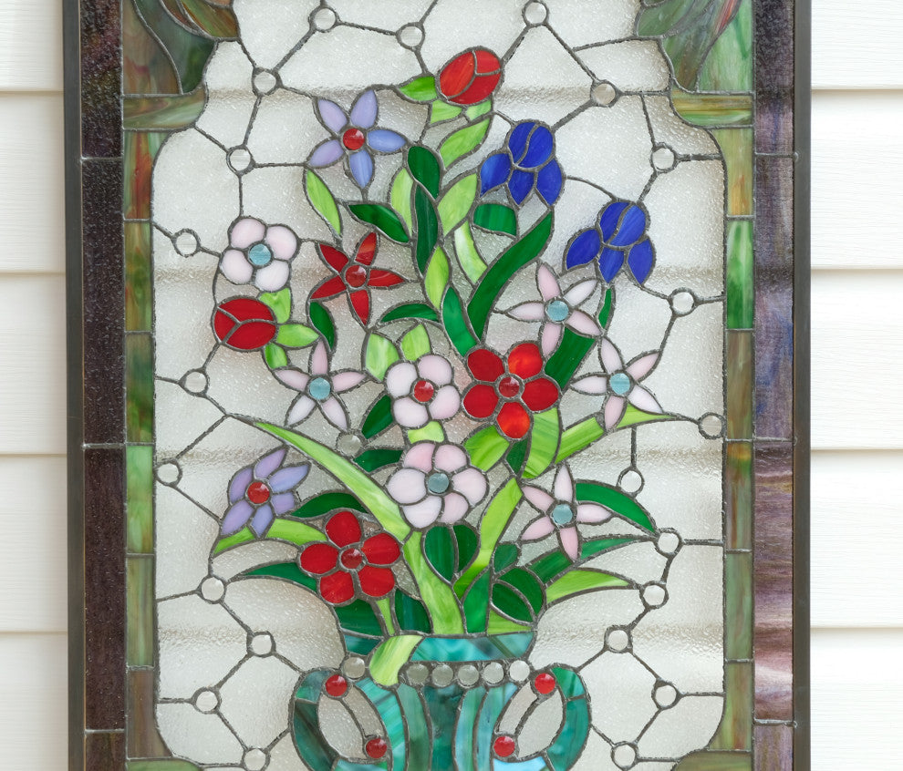 20.25" x 34.25" Large Handcrafted glass window panel QA872