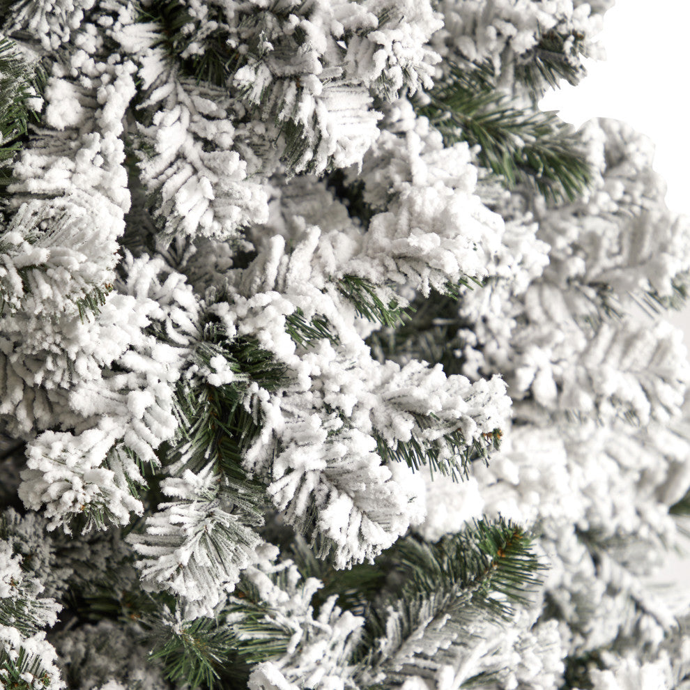 10' Flocked West Virginia Fir Faux Xmas Tree W/ 800 Clear LED Lights & 1680 Tips