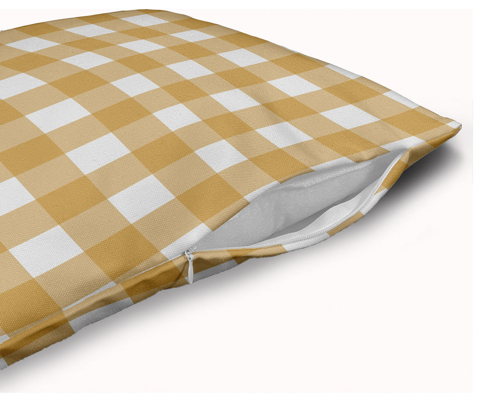 Gingham Plaid Accent Pillow With Removable Insert, Golden Mustard, 18"x18"