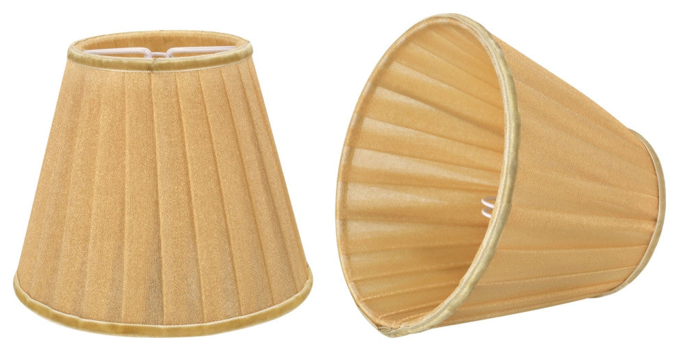 33113-2 Small Pleated Empire Chandelier Clip On Lamp Shade Gold 3"x5"x4 1/4"