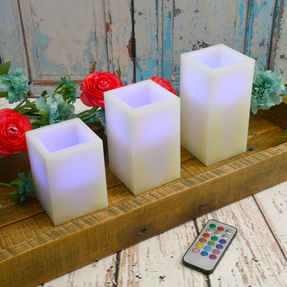 Battery Operated Wax LED Multi Function Candles - Set of 3