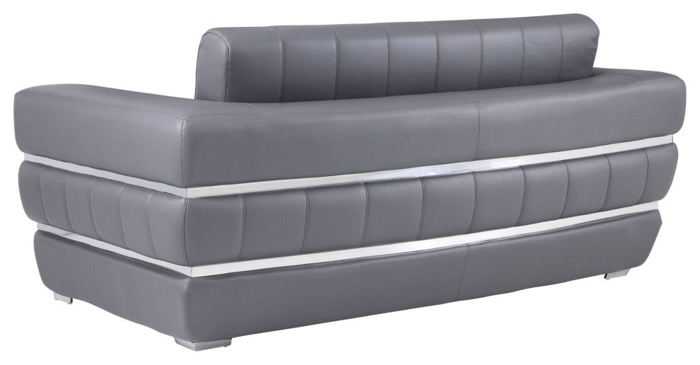Ferrara Genuine Italian Leather Modern Loveseat Dark Gray