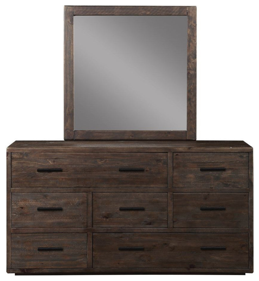 Benzara BM187784 Seven Drawer Wooden Dresser With Metal Pull Handles, Brown
