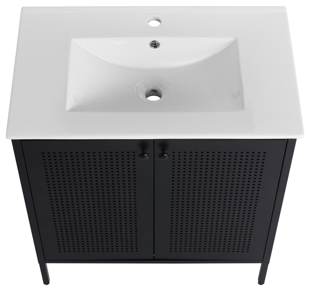 30" Freestanding Bath Vanity Set, Black, Integrated Ceramic Sink