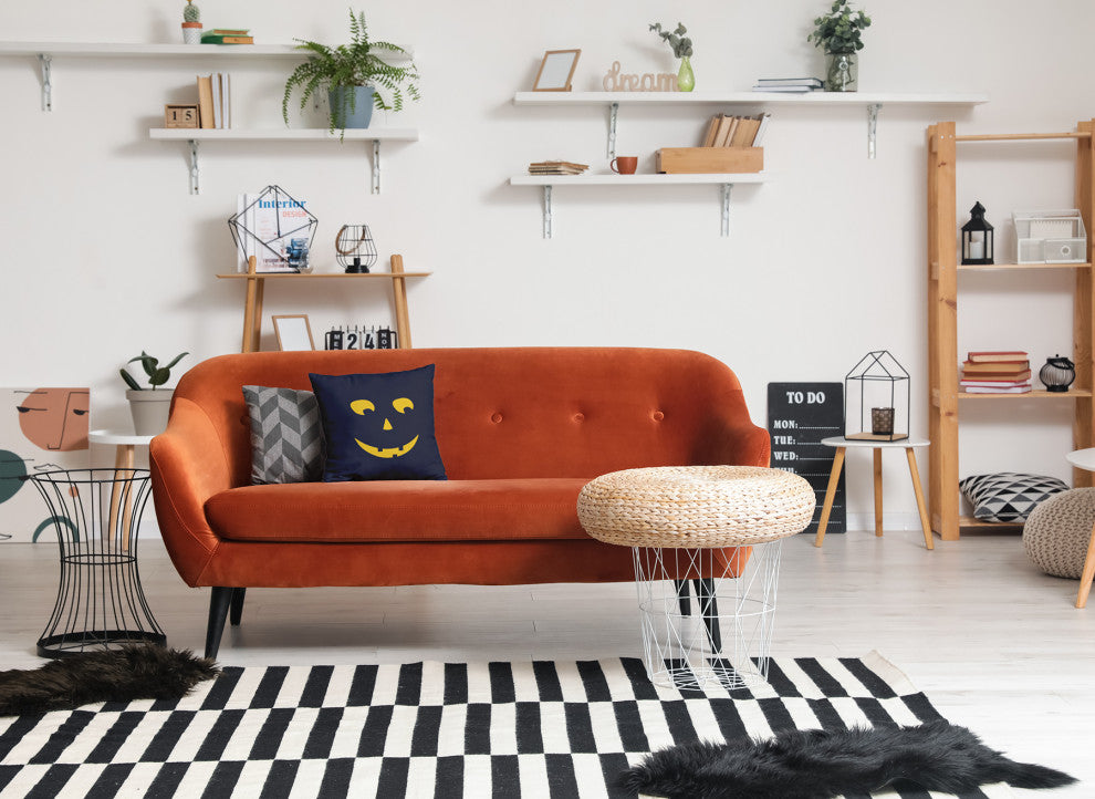 Halloween Jack-O-Lantern Left Accent Pillow With Removable Insert, Navy, 18"x18"