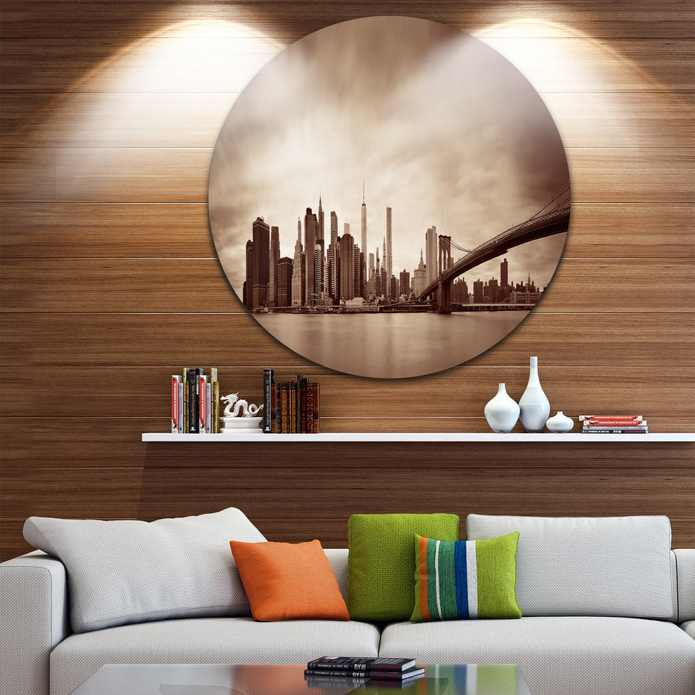 Manhattan Financial District, Cityscape Disc Metal Wall Art, 36"