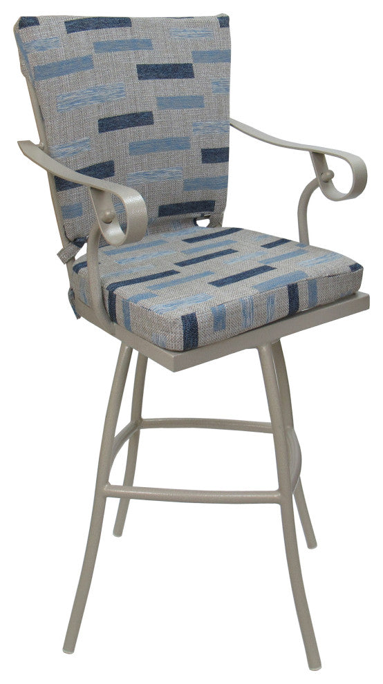 Outdoor Patio Swivel Bar Stool Jamey with Arms, B-W Blue Beige - Beige, 26"