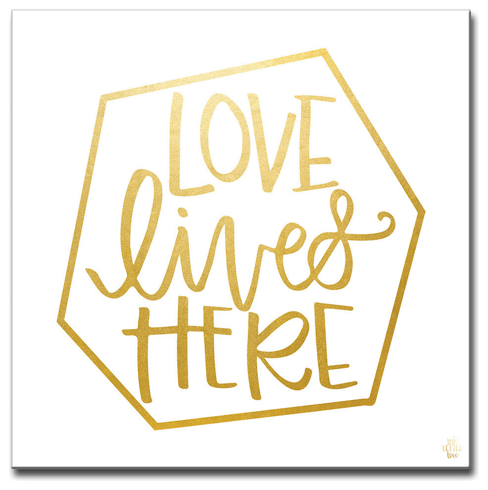 Ready2HangArt ''Love Lives Here'' by Ink Letter Love Canvas Art, 16"x16"