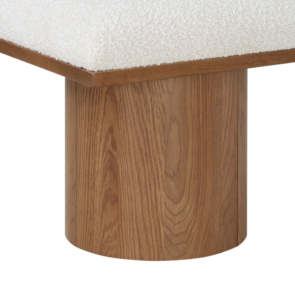 Pavilion Boucle Fabric Upholstered 10-Piece Modular Bench, Cream, Walnut Finish