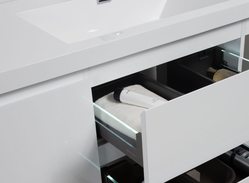 Aurora Wall Mount Vanity, White Acrylic Top, Glossy Polar White, 60"