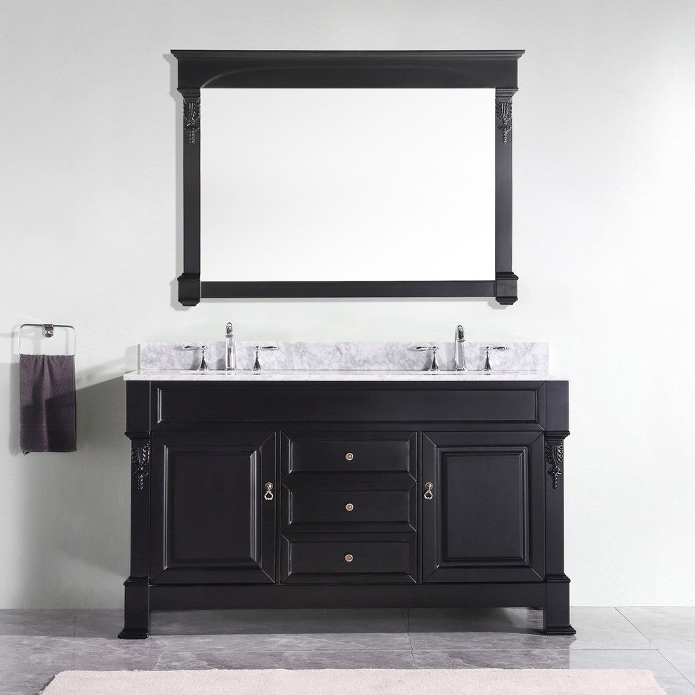 Huntshire 60" Single/Double  Dark Walnut Vanity  Dark Walnut with  Chrome Faucet
