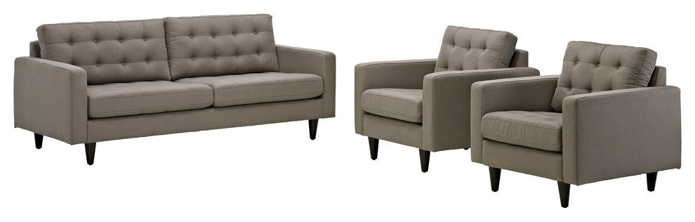 Modern Contemporary Living Room Sofa and Armchairs, Granite , 3-Piece Set