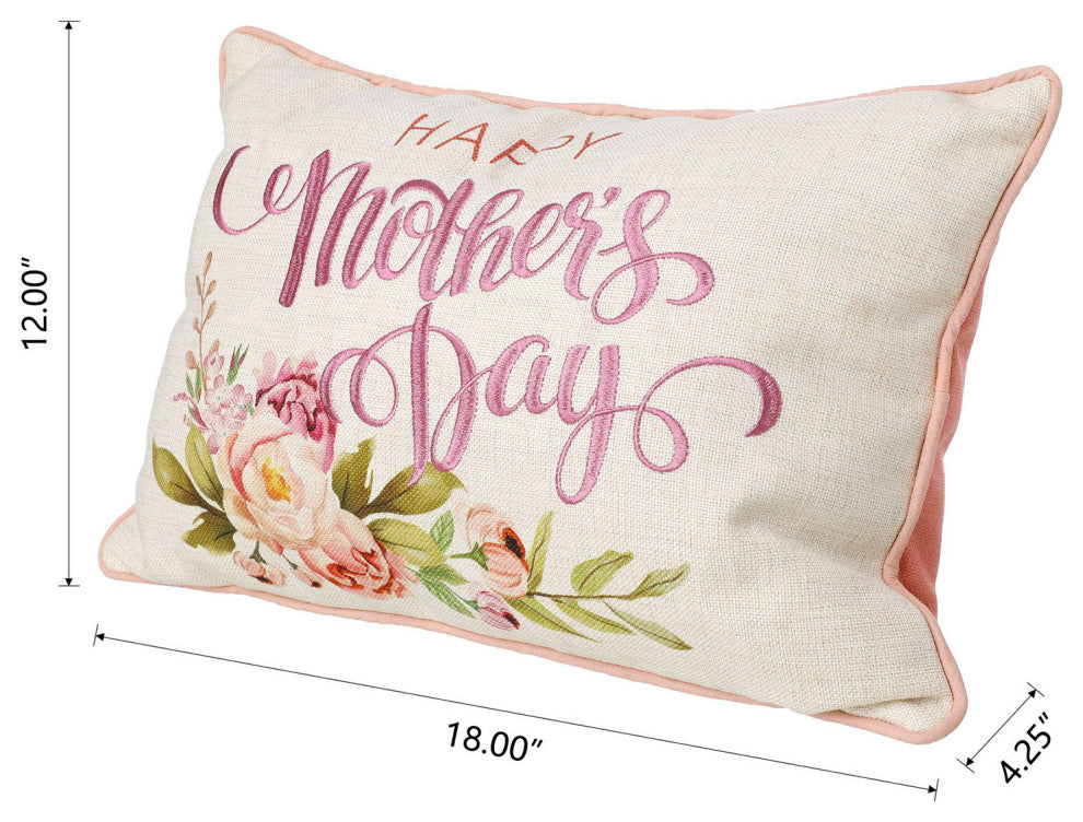 18" Faux Burlap Happy Mother's Day Floral Pillow