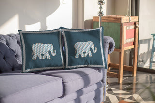 16 Spruce Blue Elephant Boho Suede Throw Pillow