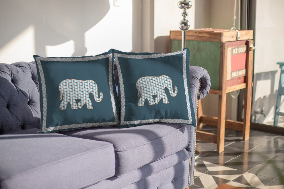 16 Spruce Blue Elephant Boho Suede Throw Pillow