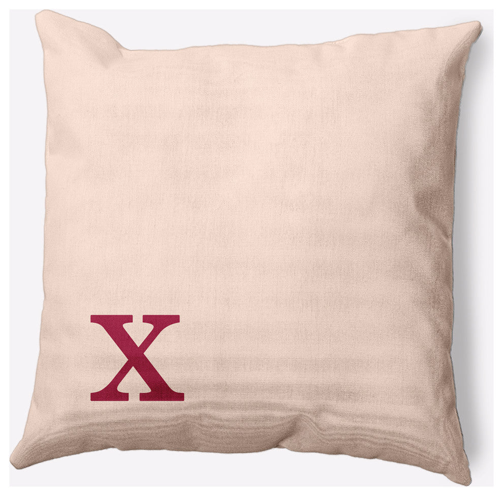 20" x 20" Modern Monogram Indoor/Outdoor Polyester Throw Pillow, Cranberry