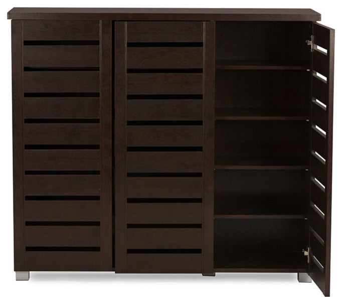 Adalwin Modern 3-Door Dark Brown Wooden Entryway Shoes Storage Cabinet