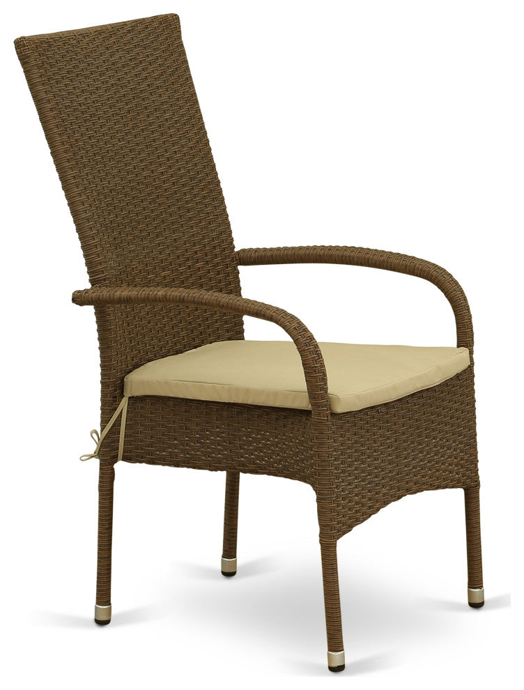 Oslo Patio Chair With Cushion, Brown Wicker, And Beige Cushion Set of 2