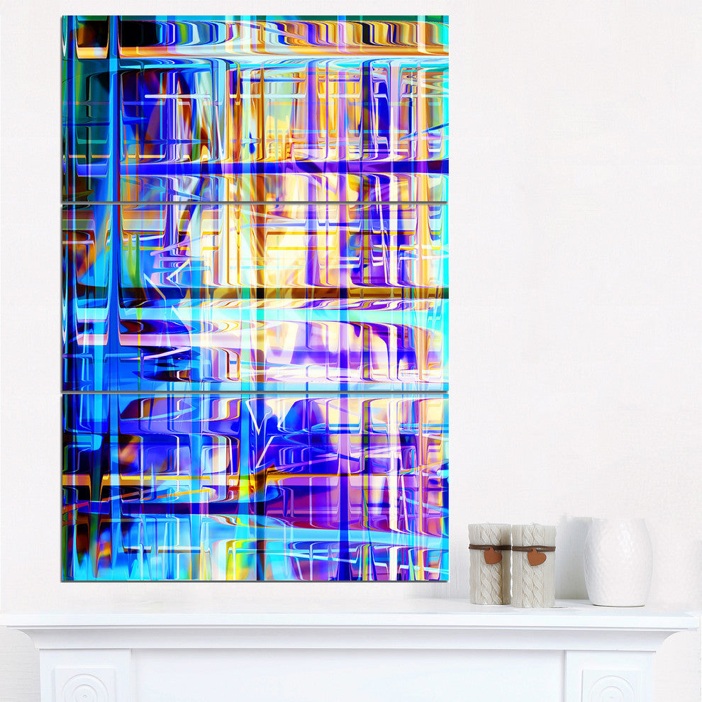 "Blue Abstract Grid" Digital Glossy Metal Wall Art, 3 Panels, 28"x36"