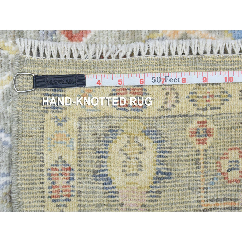 Gray Hand Knotted Afghan Angora Oushak Colorful Wool Wide Runner Rug, 4'4"x10'