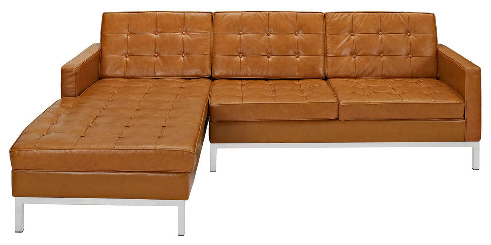 Modern Contemporary Living Room Leather Left Arm Sectional Sofa Tan