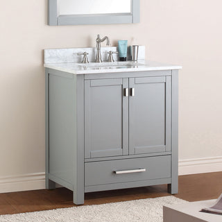 Avanity Modero 30" Vanity, Chilled Gray Finish, Carrera White Marble Top
