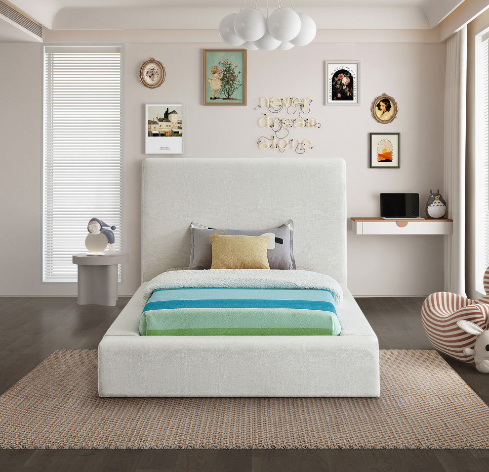 Devin Linen Textured Fabric Upholseterd Bed, Cream, Twin