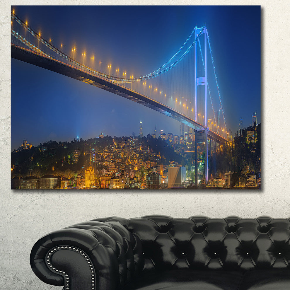 Bosphorus Bridge at Night Istanbul, Large landscape Canvas Art Print, 60x40