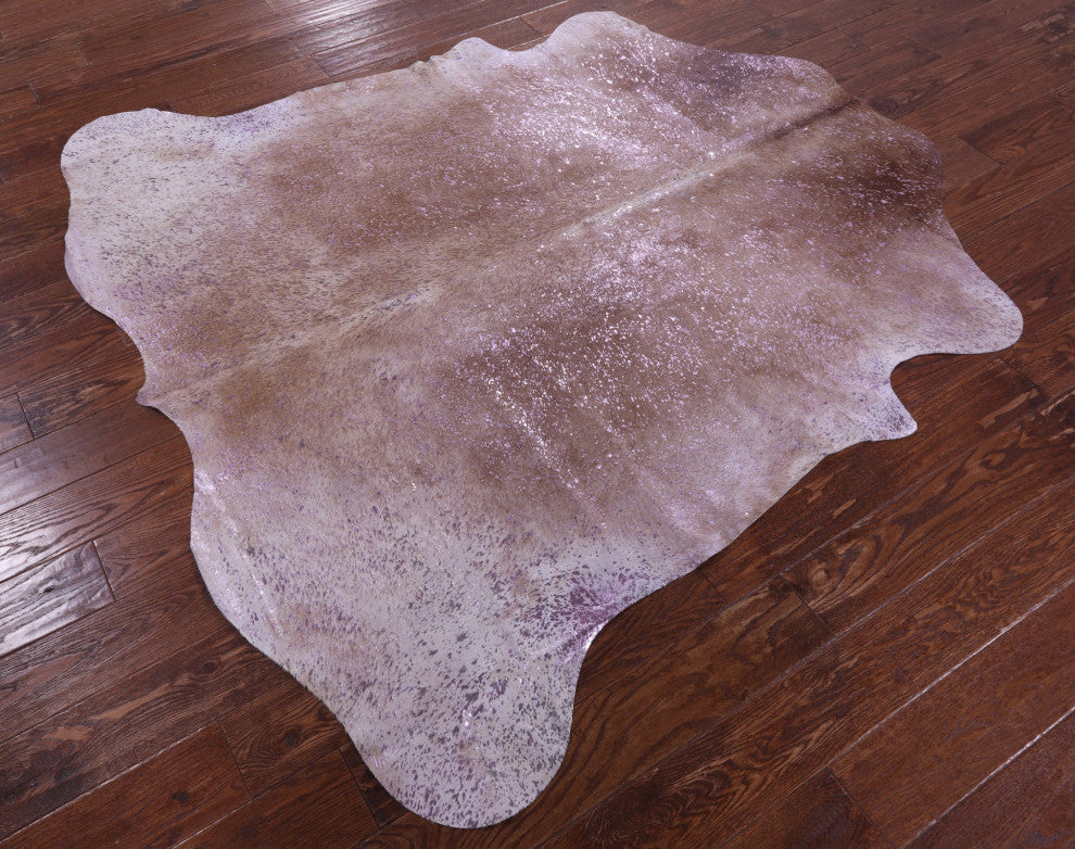 6' 1" X 6' 2" Pink Metallic Cowhide Rug C2117