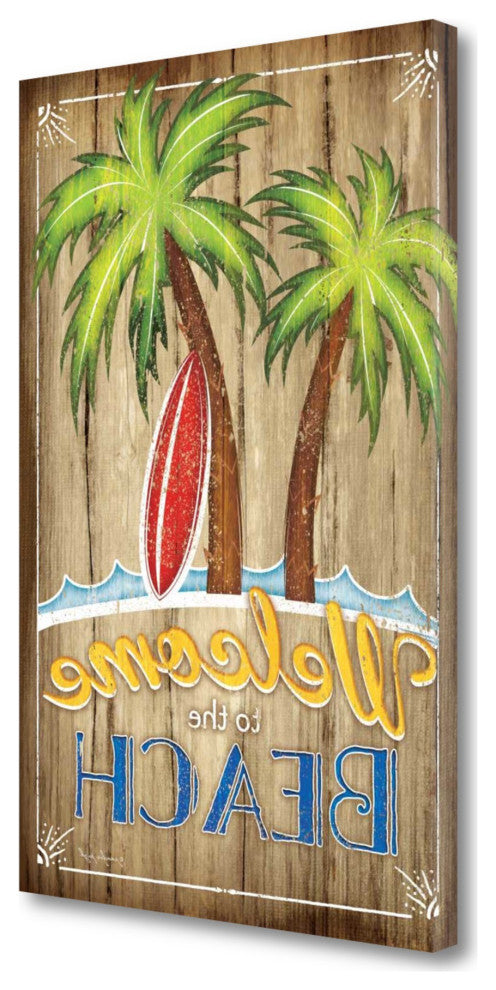 17" Faux Wooden Beach Signboard Giclee Wrap Canvas Wall Art