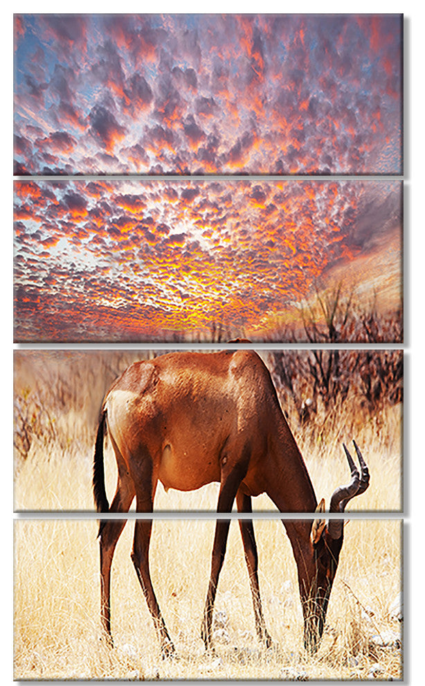 Antelope in Bush under Dramatic Sky, Landscape Canvas Print, 28"x48", 4 Panels