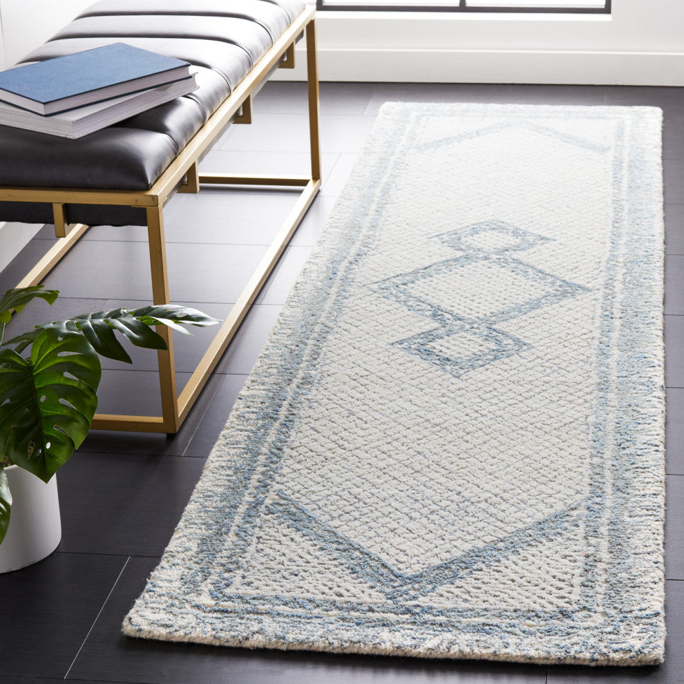 Safavieh Couture Abstract Collection, ABT345 Rug, Ivory/Blue, 2'3"x10'