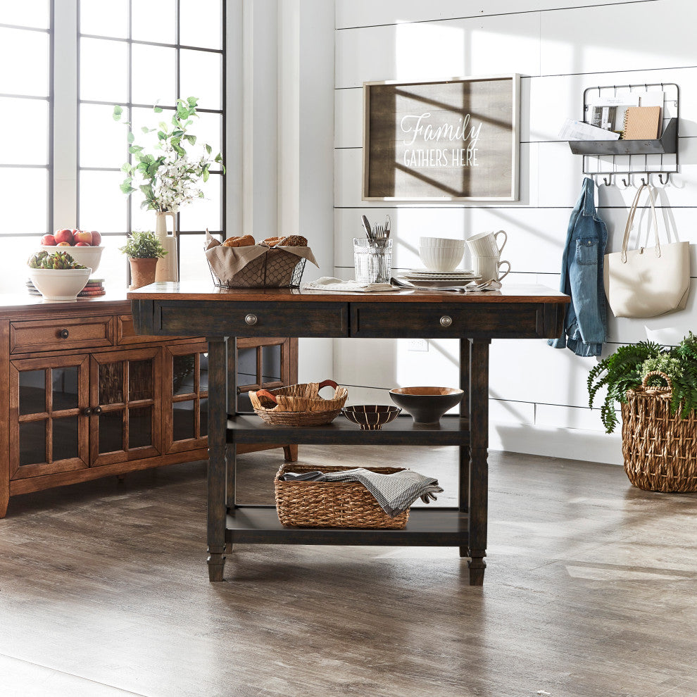 Harvey Two-Tone Kitchen Island Buffet, Antique Black