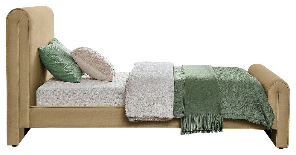 Sloan Black Velvet Full Bed, Camel, Twin