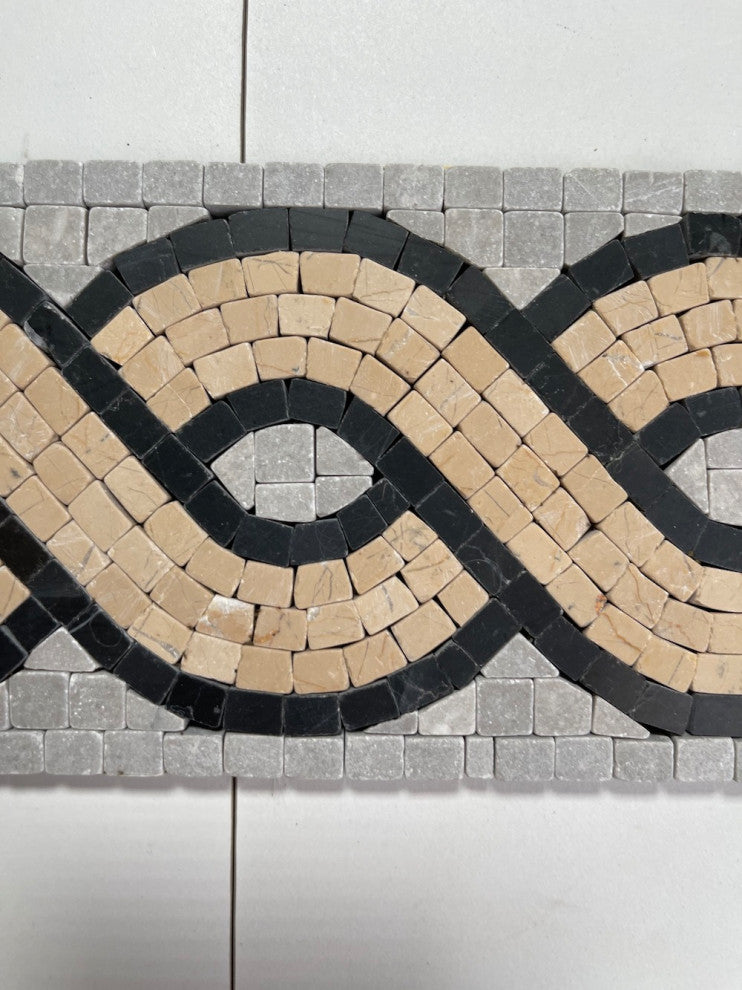 Marble Mosaic Border Accent Listello Tile Wave Nova 4x12 Tumbled, 1 piece