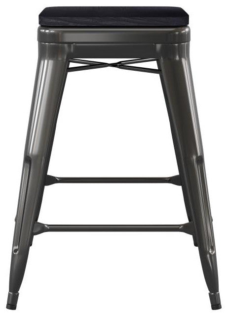 Cierra Set of 4 Commercial 24" High Backless Metal Indoor Counter Stools, Black/Black