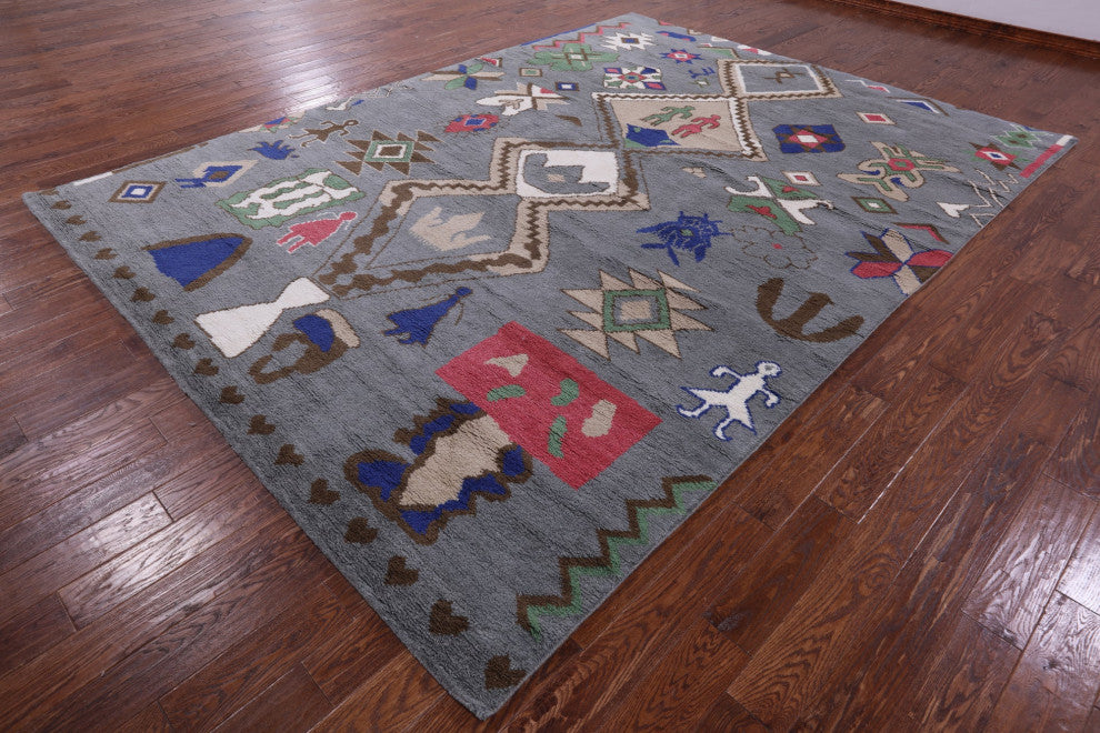 9' 1" X 12' 2" Moroccan Hand Knotted Wool Rug - Q13100