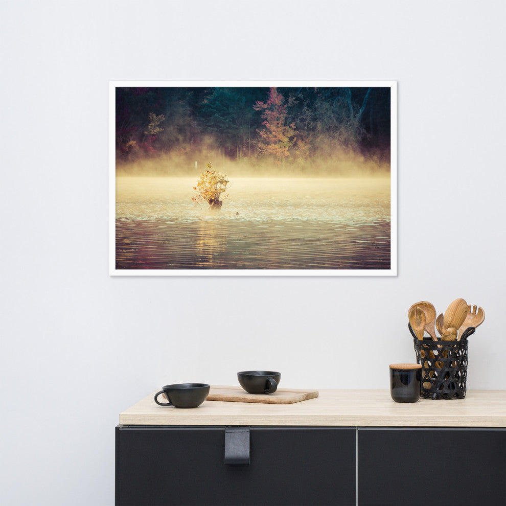 Golden Mist on Waples Pond Framed Photo Paper Wall Art Prints, White, 24" X 36"