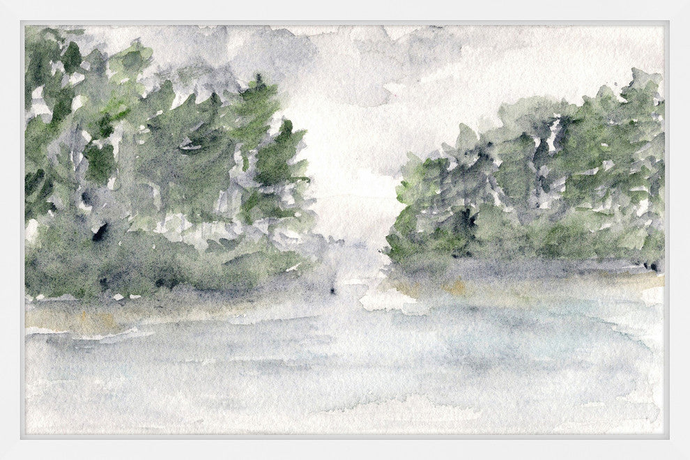 Marmont Hill, "Rainy Lake Landscape" by Thimble Sparrow Framed Painting, 36x24