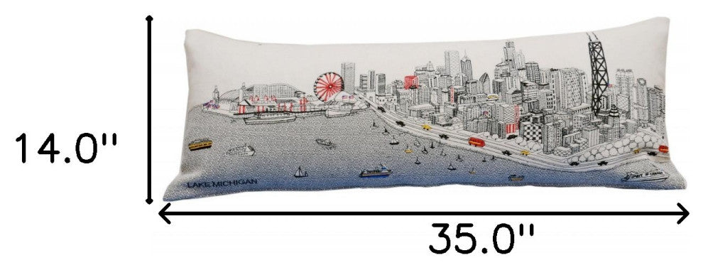 35" White Chicago Daylight Skyline Lumbar Decorative Pillow