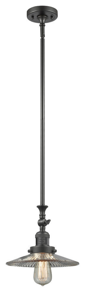 1-Light Halophane 10" Mini Pendant, Oil Rubbed Bronze, Clear Halophane Shade