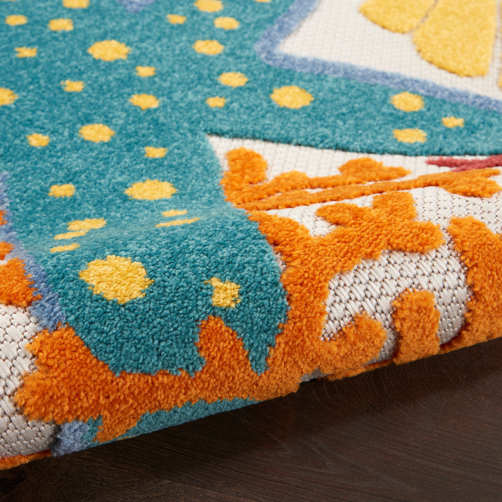 Nourison Aloha 4' x Round Multicolor Coastal, Nautical & Beach Area Rug