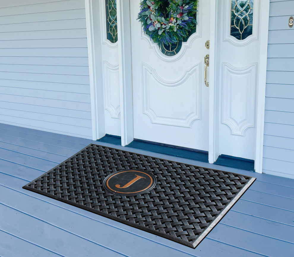 A1HC 100% Rubber Monogrammed Heavy Duty Durable Doormat 24"x39"�, J