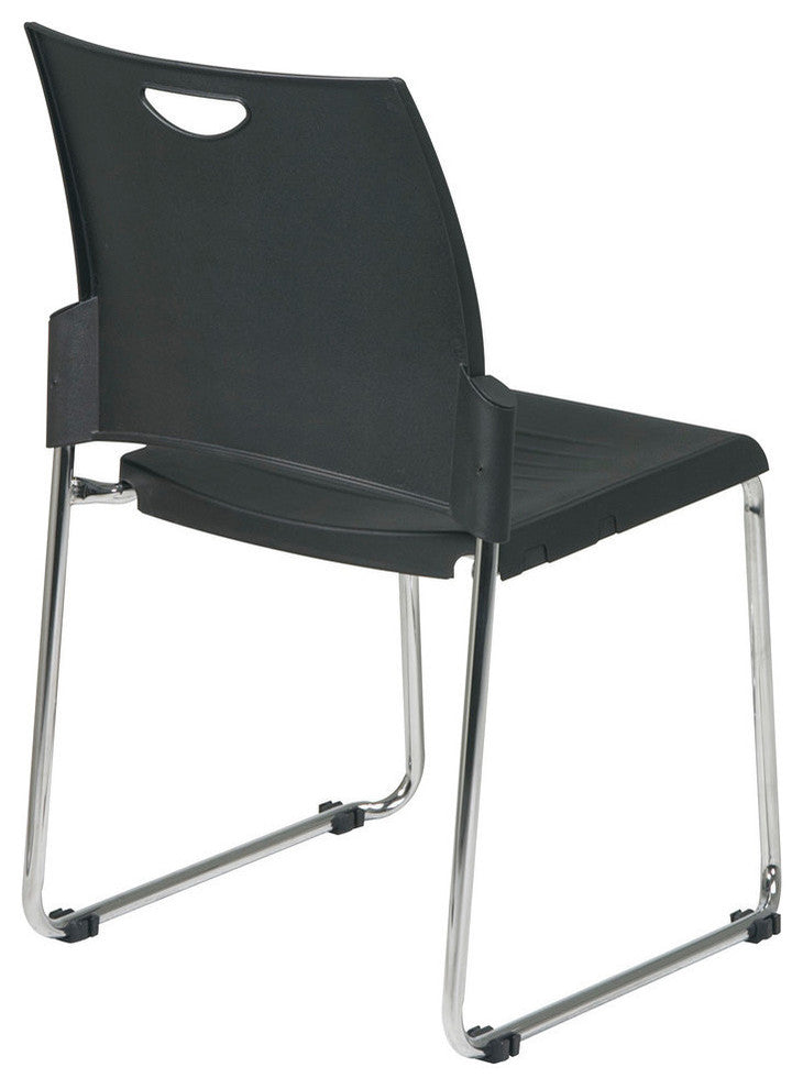 Straight Leg Stack Chair With Plastic Seat and Back. Black. 4 Pack.