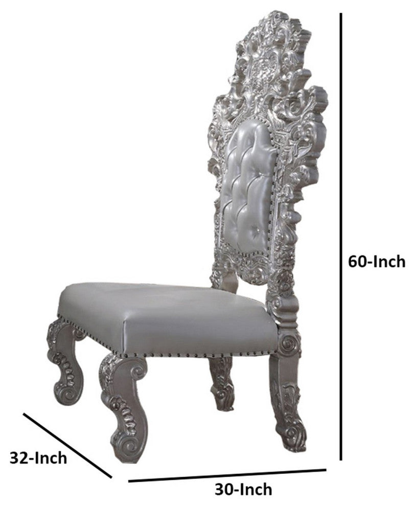 Benzara BM251245 S/2 Side Chair With Intricate Scroll Detailed Carvings, Gray