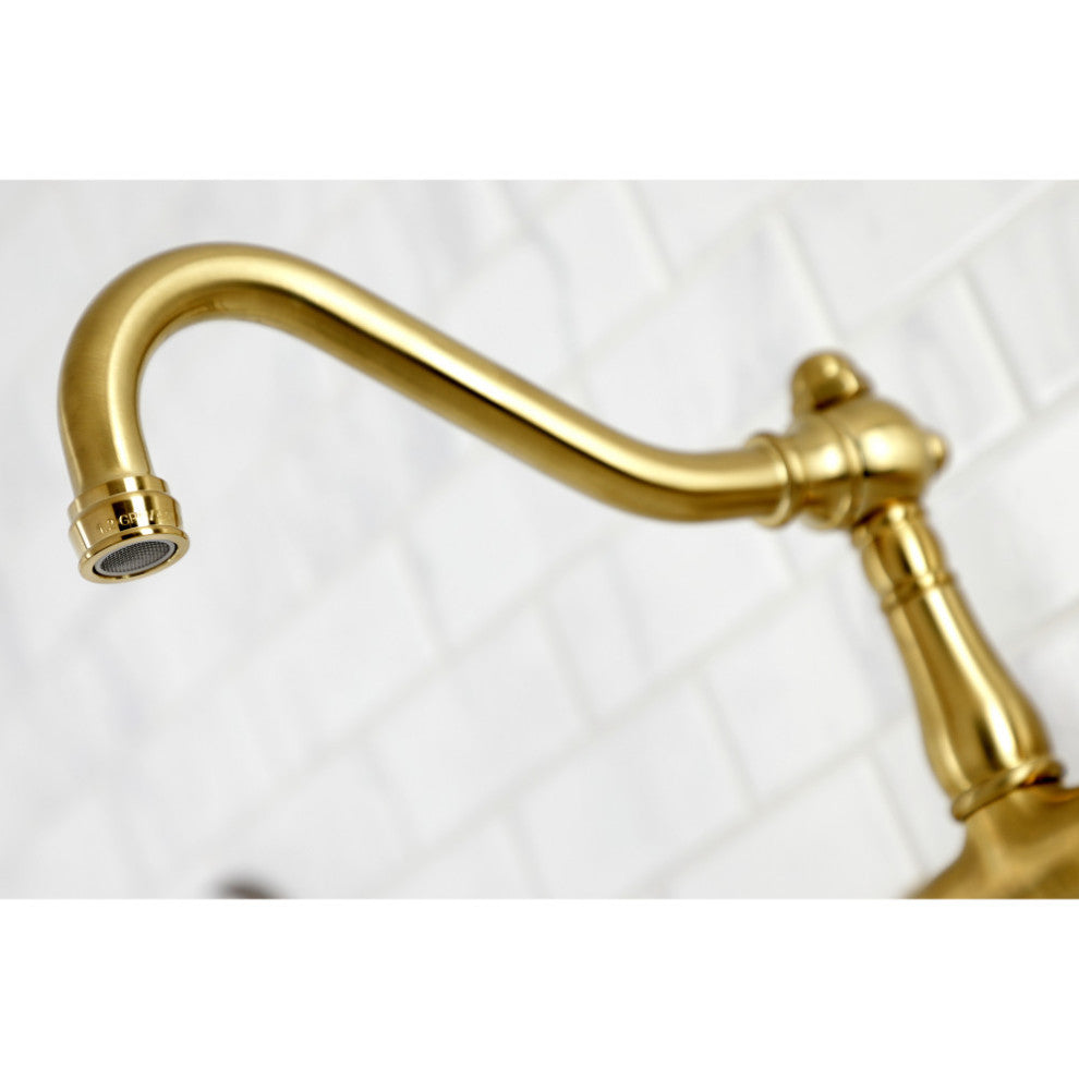Kingston Brass KS3247PL Vintage Wall Mount Bathroom Faucet, Brushed Brass